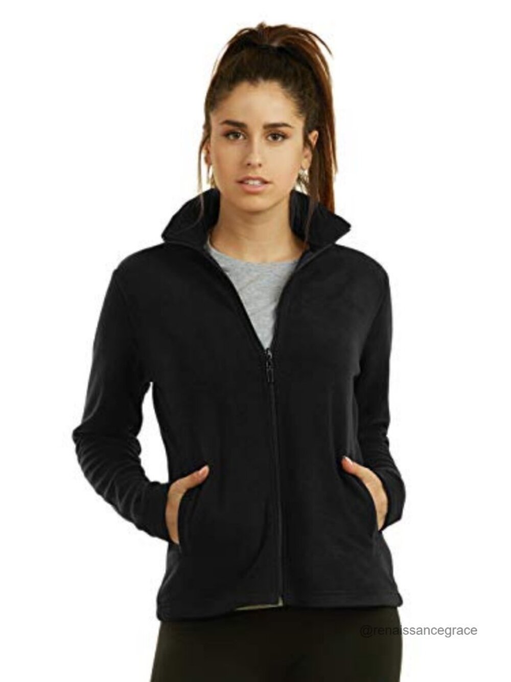 Womens Polar Fleece Full Zip Up Winter Jacket Long Sleeve Plush Warm Coat